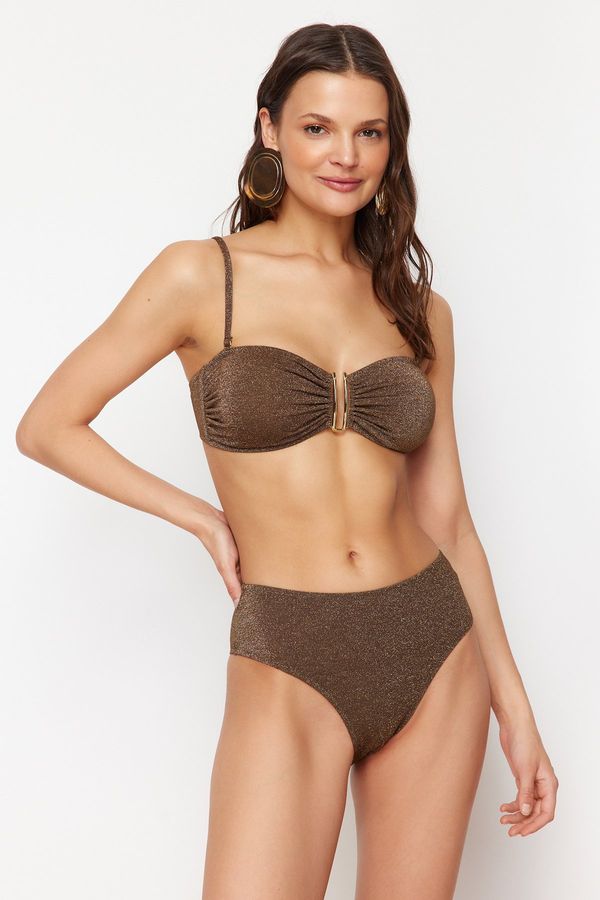 Trendyol Trendyol Brown Strapless Accessory Glitter Premium Fabric Brazilian Bikini Set