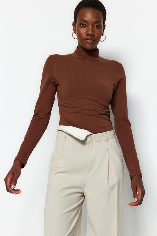 Trendyol Trendyol Brown Turtleneck Snap Knitted Bodysuit