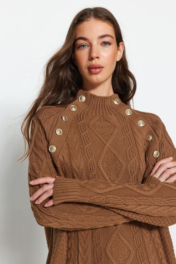 Trendyol Trendyol Brown Wide Fit Accessory Detail Knitwear Sweater