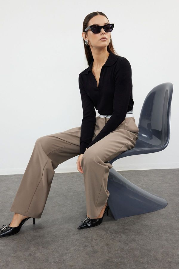 Trendyol Trendyol Brown Wide Leg High Waist Belt Detailed Woven Fabric Trousers