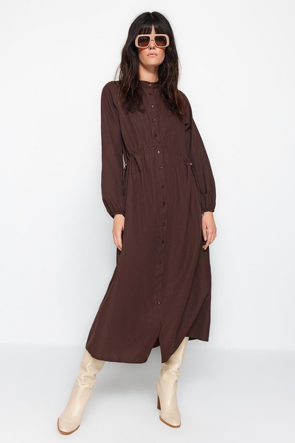 Trendyol Trendyol Brown Woven Cotton Dress with Adjustable Waist Stopper Detail