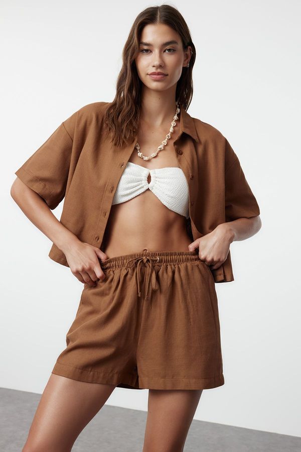 Trendyol Trendyol Brown Woven Linen Look Shirt and Shorts Set