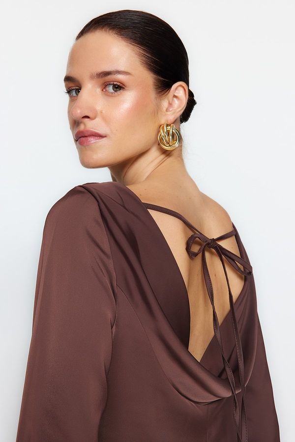 Trendyol Trendyol Brown Woven Satin Blouse with Back Detail