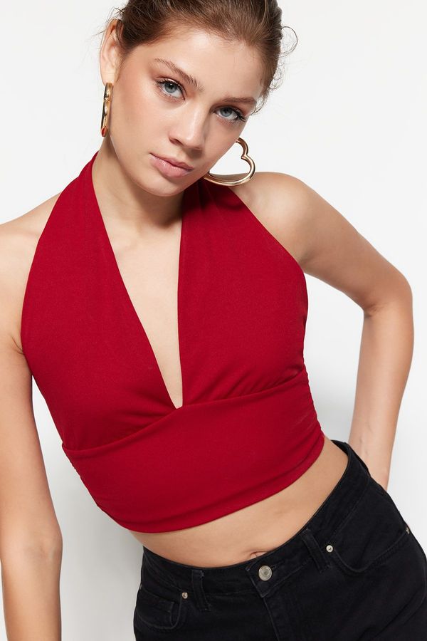 Trendyol Trendyol Burgundy Barbell Fitted Crop Knitted Blouse