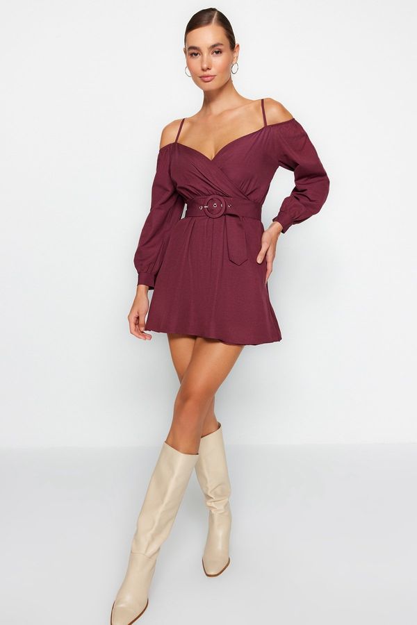 Trendyol Trendyol Burgundy Belted Mini Woven Dress