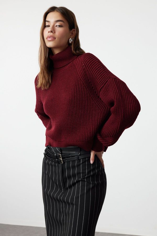 Trendyol Trendyol Burgundy Crop Turtleneck Knitwear Sweater
