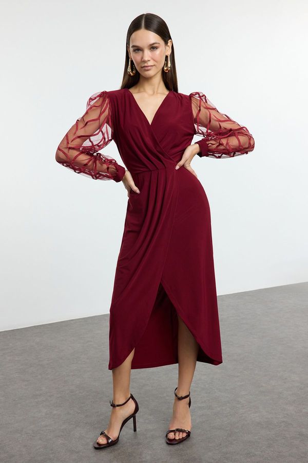 Trendyol Trendyol Burgundy Double Breasted Sleeve Detailed Knitted Chic Dress