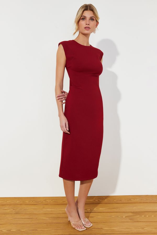 Trendyol Trendyol Burgundy Fitted Midi Pencil Skirt Woven Dress