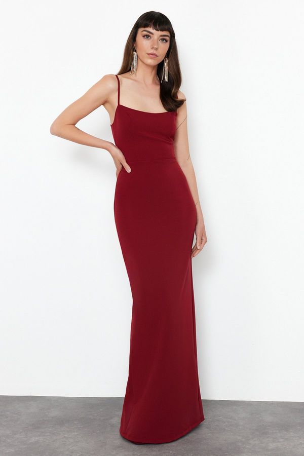 Trendyol Trendyol Burgundy Fitted Woven Long Evening Dress