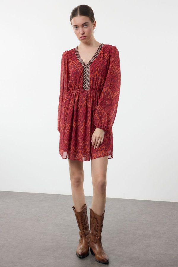 Trendyol Trendyol Burgundy Floral Mini Woven Dress