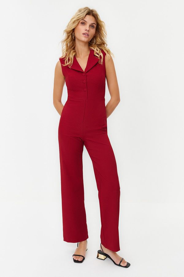 Trendyol Trendyol Burgundy Jacket Collared Button Detailed Woven Jumpsuit