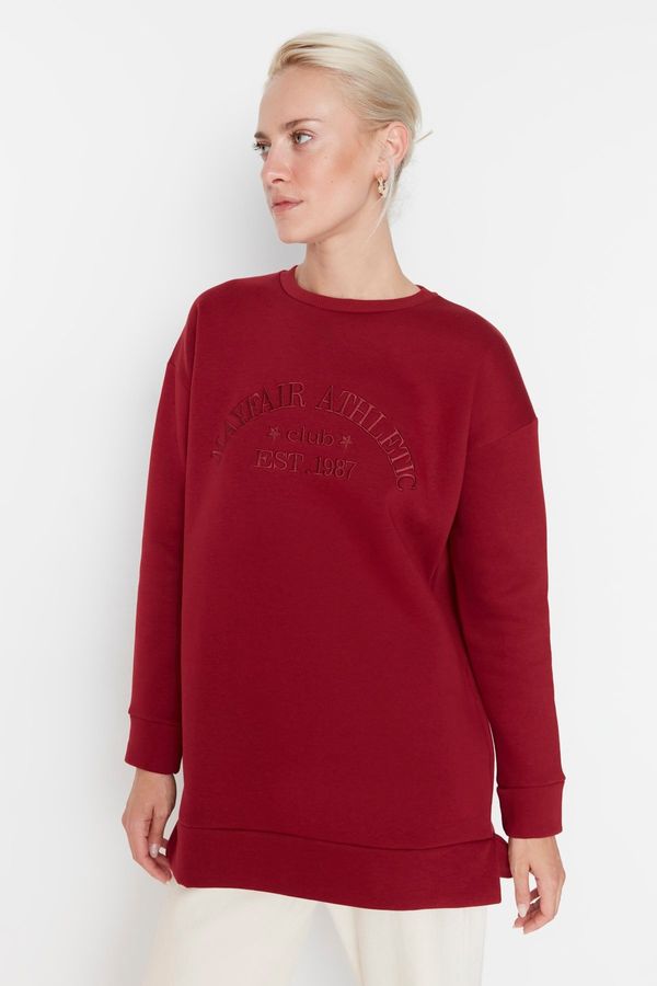 Trendyol Trendyol Burgundy Knitted Sweatshirt with Lettering and Pillows