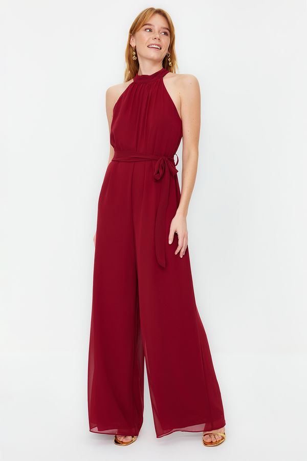 Trendyol Trendyol Burgundy Maxi Chiffon Woven Jumpsuit