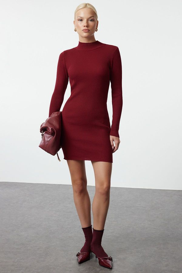 Trendyol Trendyol Burgundy Mini Knitted Bodycon Dress