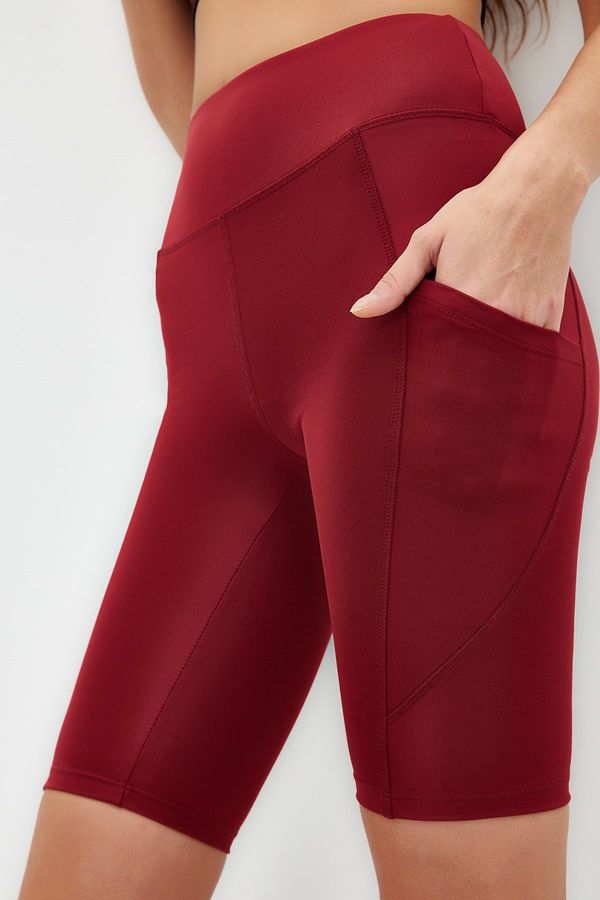 Trendyol Trendyol Burgundy Restorer High Waist Pocket Detailed Knitted Sport Biker/Cyclist/Short Leggings