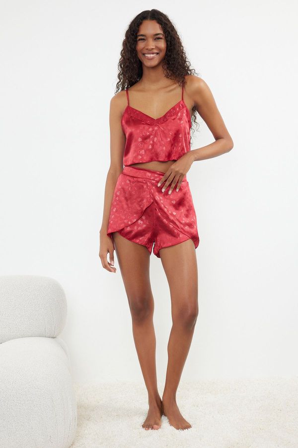 Trendyol Trendyol Burgundy Satin Heart Rope Strap Woven Pajama Set