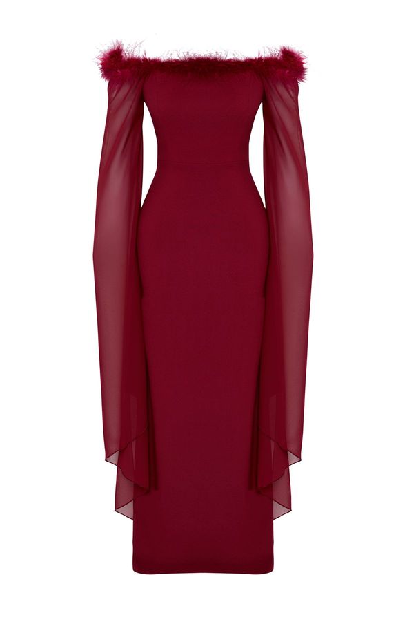 Trendyol Trendyol Burgundy Sleeve Detailed Otrish Long Night Evening Dress