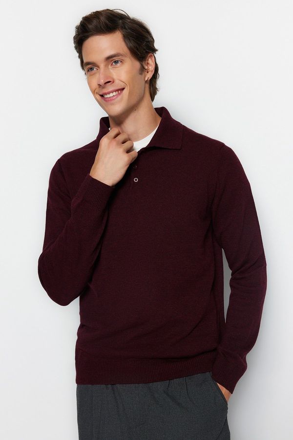 Trendyol Trendyol Burgundy Slim Fit Polo Collar Buttoned Smart Knitwear Sweater
