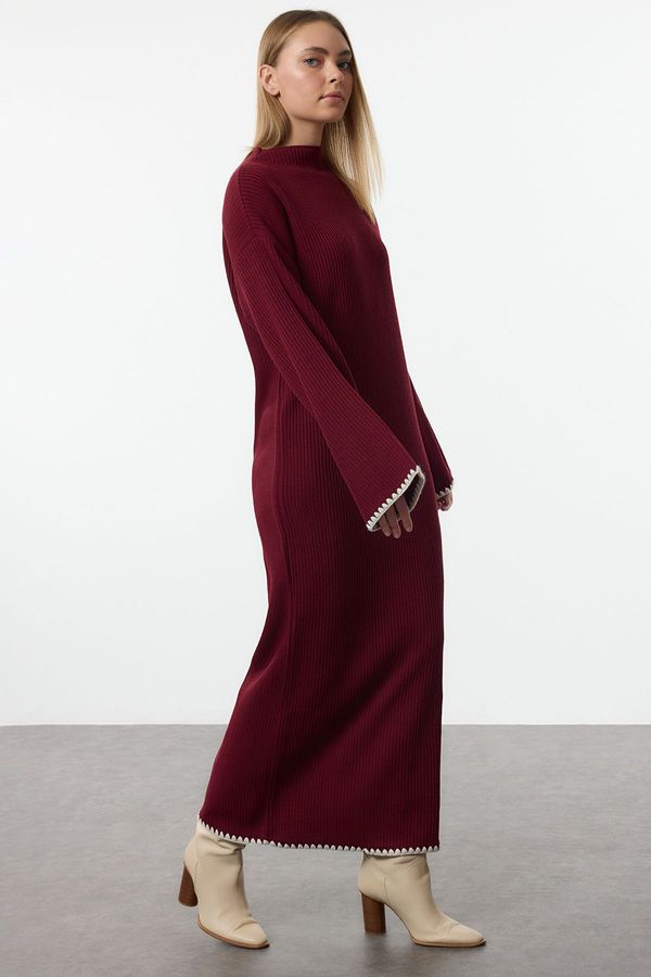 Trendyol Trendyol Burgundy Stitch Detailed Long Knit Dress