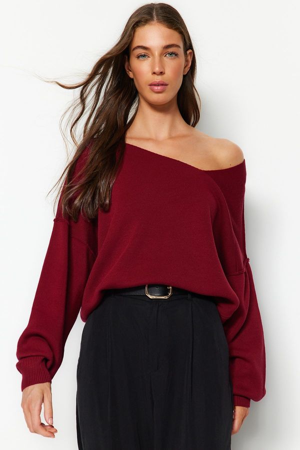 Trendyol Trendyol Burgundy Super Wide Fit Knitwear Sweater