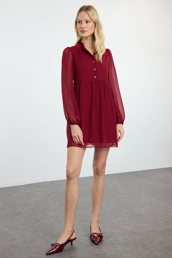 Trendyol Trendyol Burgundy Waist Opening Mini Woven Winter Dress