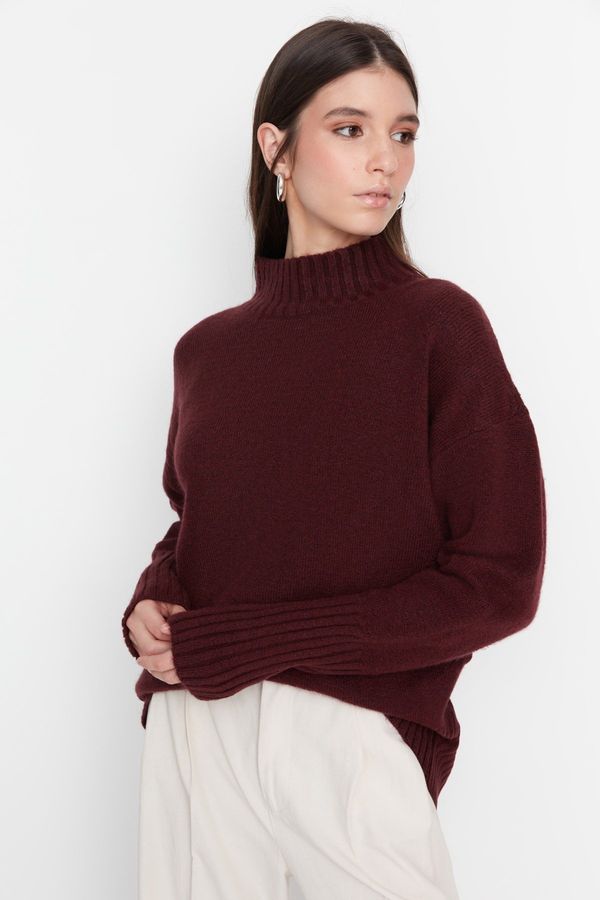 Trendyol Trendyol Burgundy Wide Fit Soft Textured Basic Knitwear Sweater