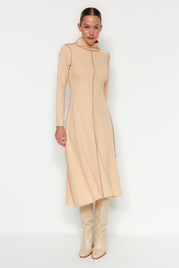 Trendyol Trendyol Camel Bedspread Stitch A-Line/Alarm Formal Thessaloniki/Knitwear Look Midi Knitted Dress