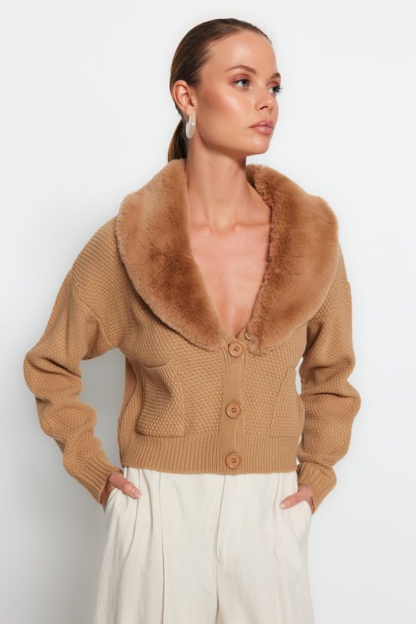 Trendyol Trendyol Camel Crop Knitwear Cardigan