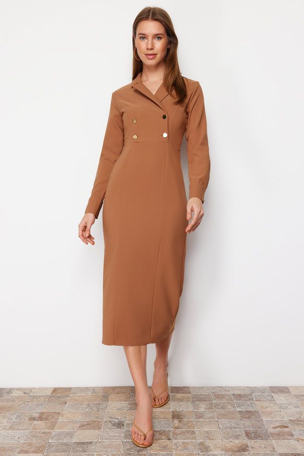 Trendyol Trendyol Camel Double Breasted Collar Button Detailed Woven Dress