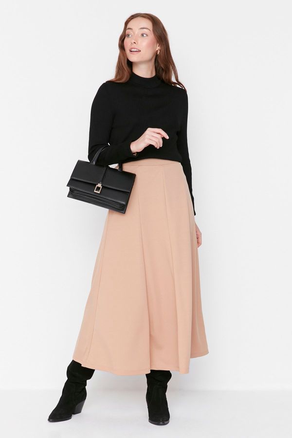 Trendyol Trendyol Camel Flared Scuba Knitted Skirt