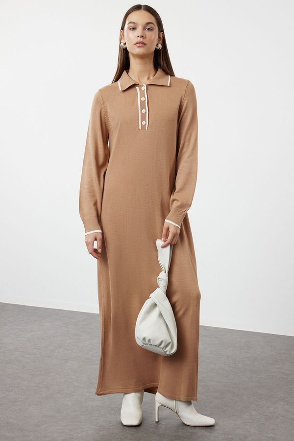 Trendyol Trendyol Camel Piping Polo Neck Knitwear Dress
