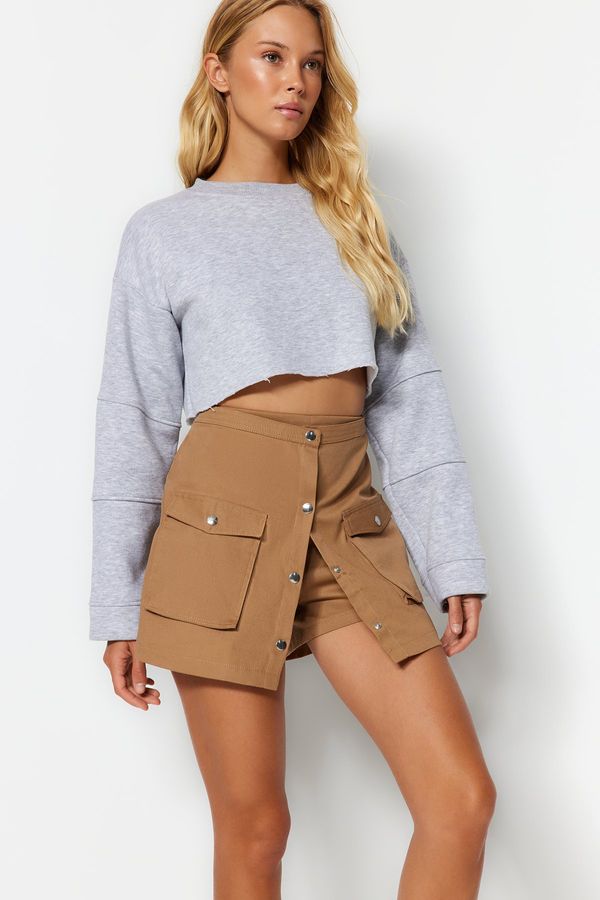 Trendyol Trendyol Camel Pocket Buttoned Woven Short Skirt