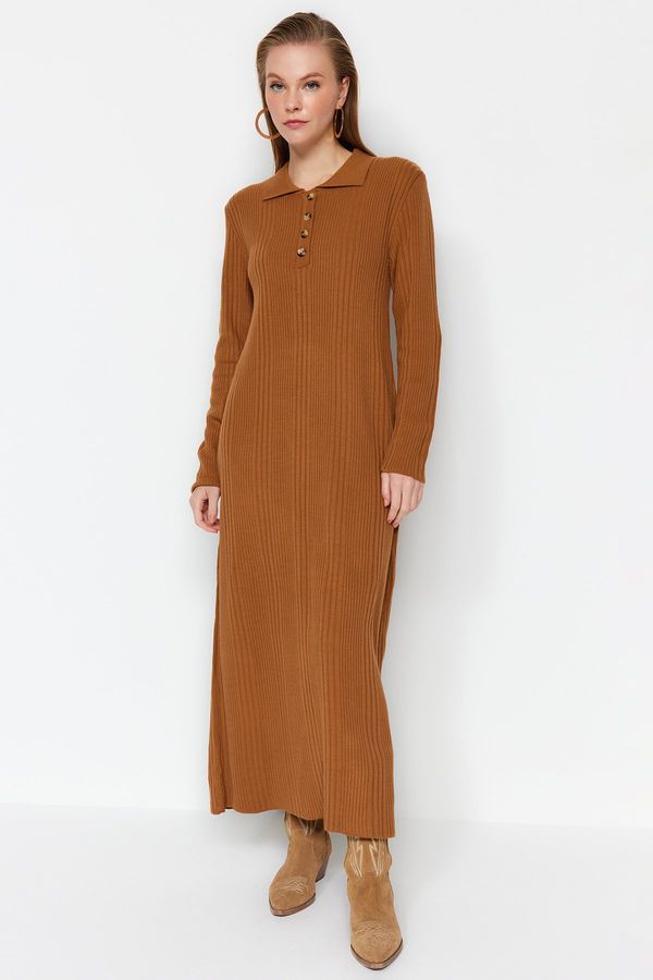 Trendyol Trendyol Camel Polo Neck Comfortable Ribbed Knitwear Dress