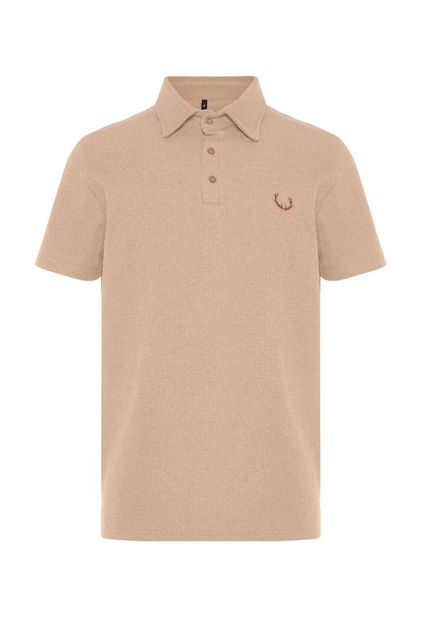 Trendyol Trendyol Camel Regular/Normal Cut Embroidered Textured Polo Collar T-Shirt