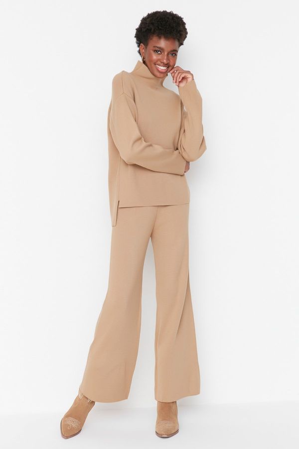 Trendyol Trendyol Camel Stand Collar Knitwear Top-Bottom Set