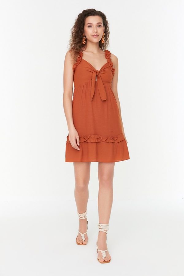 Trendyol Trendyol Camel Tie Detailed Woven Dress