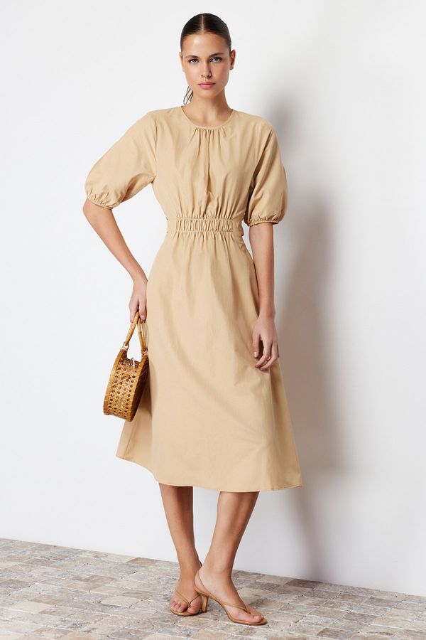 Trendyol Trendyol Camel Waist Open Back Detail Midi Woven Dress