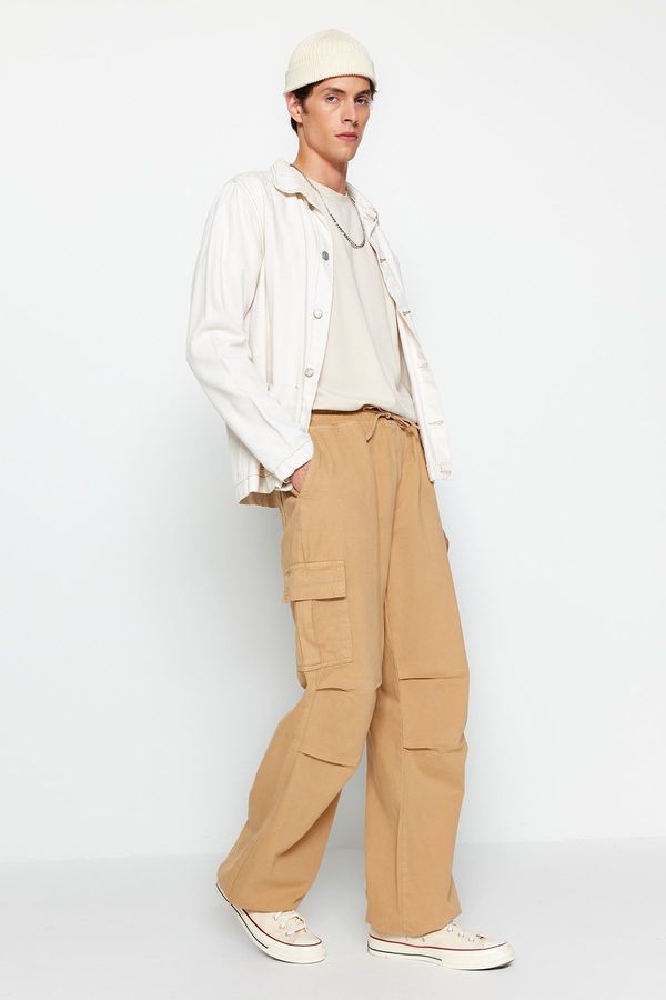 Trendyol Trendyol Camel Wide Cut Elastic Waist Cargo Jeans Trousers