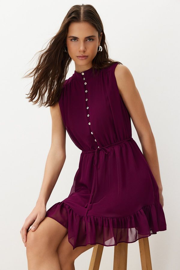 Trendyol Trendyol Chiffon Lined Mini Woven Dress With Purple Flounce Skirt