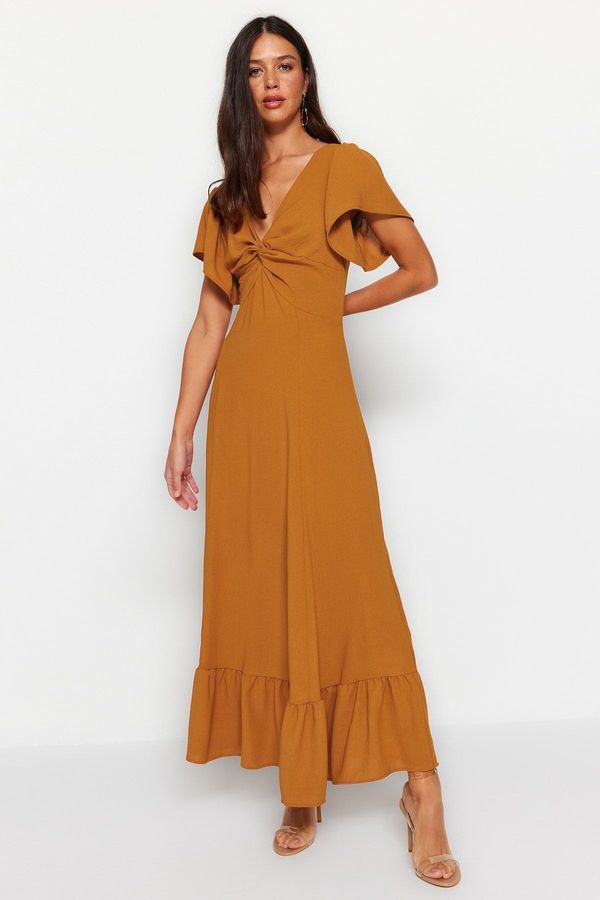 Trendyol Trendyol Cinnamon A-Cut Collar Detailed Woven Dress