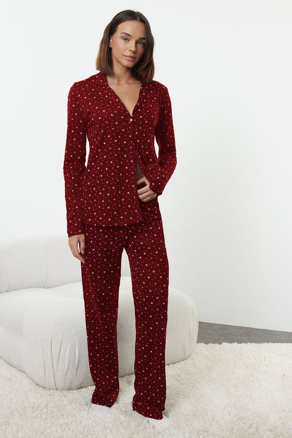 Trendyol Trendyol Claret Red 100% Cotton Galaxy Patterned Knitted Pajama Set