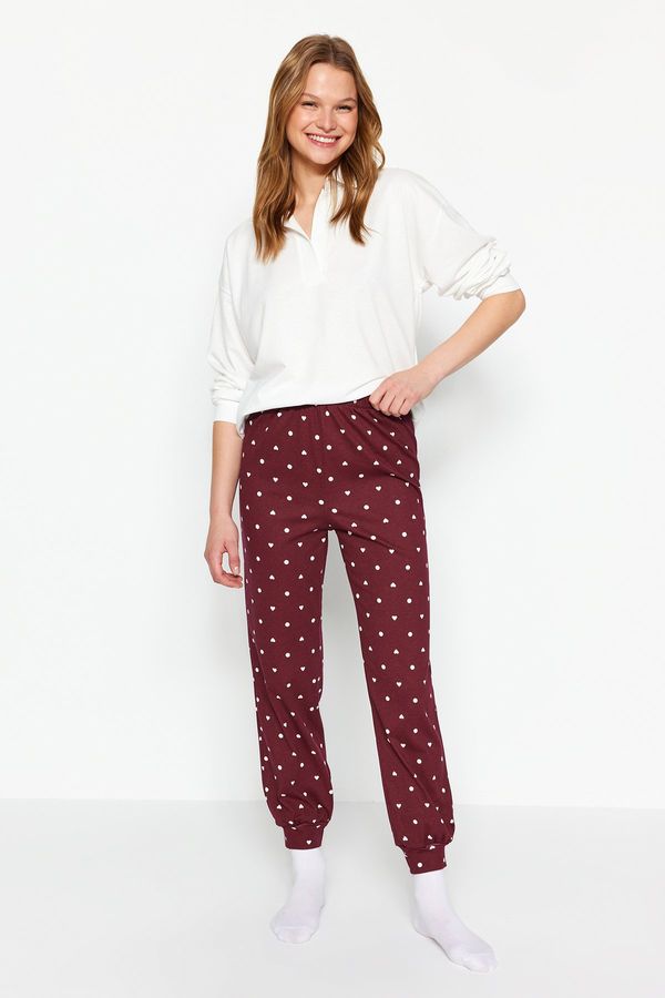 Trendyol Trendyol Claret Red 100% Cotton Heart Polka Dot Knitted Pajama Bottoms