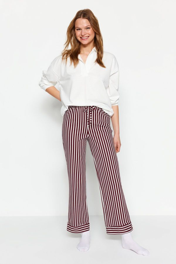 Trendyol Trendyol Claret Red 100% Cotton Striped Knitted Pajama Bottoms