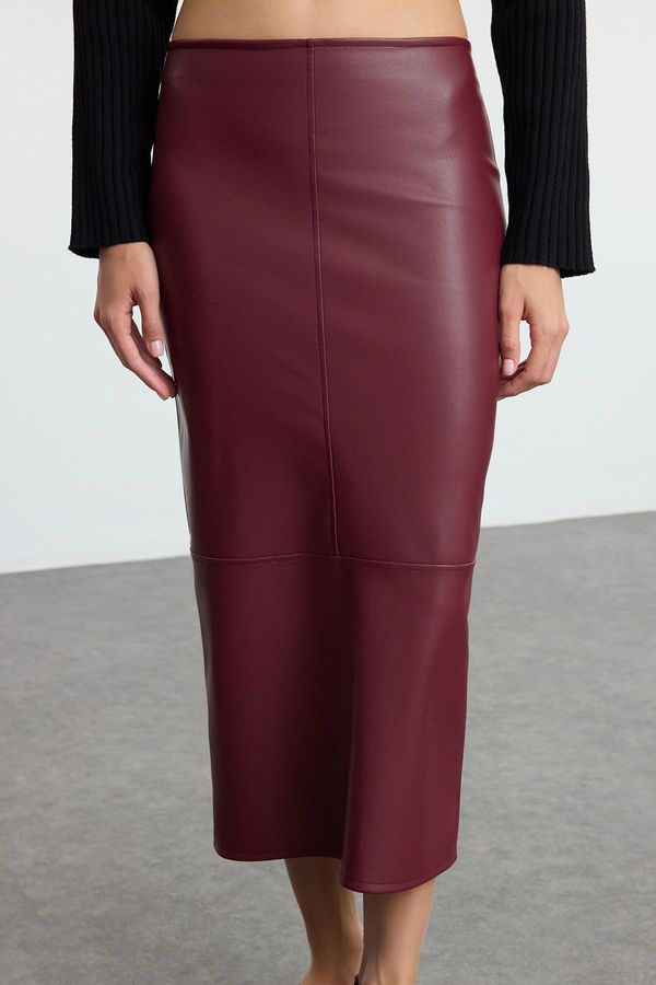 Trendyol Trendyol Claret Red High Waist Pencil Skirt with Fitted Slit