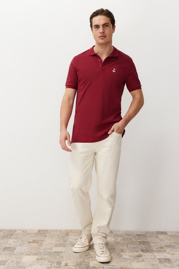 Trendyol Trendyol Claret Red Men's Regular Cut 100% Cotton Embroidered Polo Neck T-shirt