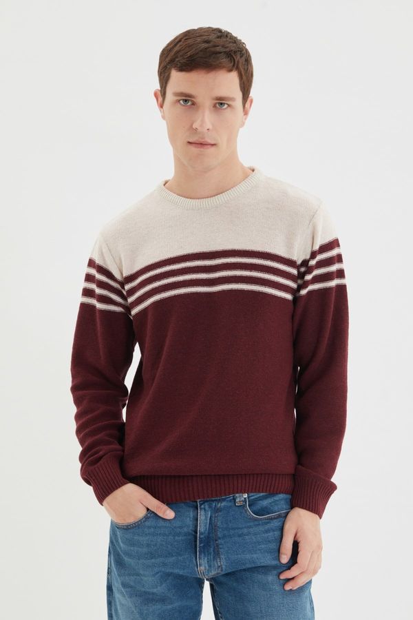 Trendyol Trendyol Claret Red Men's Slim Fit Crew Neck Paneled Knitwear Sweater