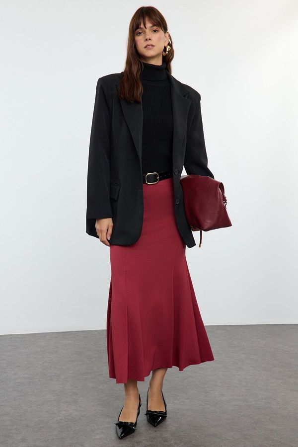 Trendyol Trendyol Claret Red Midi Flexible Knitted Fish Skirt