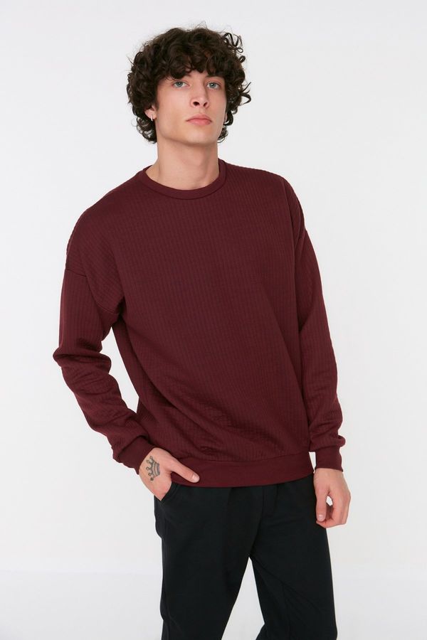 Trendyol Trendyol Claret Red Oversize/Wide Cut Long Sleeve Crew Neck Textured Sweatshirt