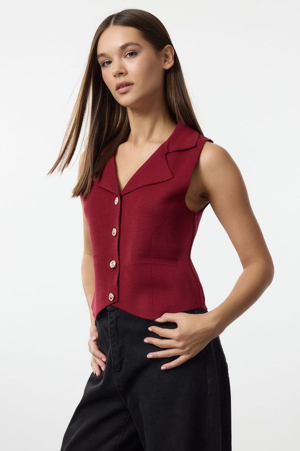 Trendyol Trendyol Claret Red Regular Button Detailed Vest