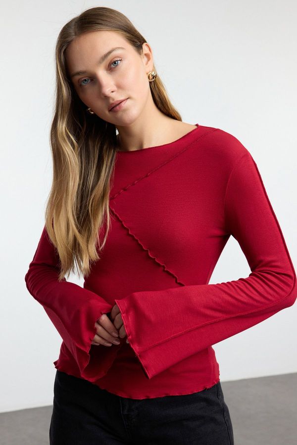 Trendyol Trendyol Claret Red Ribbed Detailed Fitted/Fits the Body Spanish Sleeve Knitted Blouse